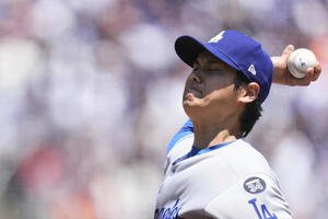 ジャイアンツ戦に先発して好投したドジャース大谷翔平(AP)
