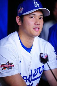MLBオールスター前日会見に臨むドジャース大谷(撮影･垰建太)