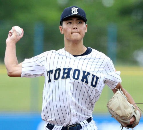 仙台二対東北　先発の東北･川原(撮影･木村有優)