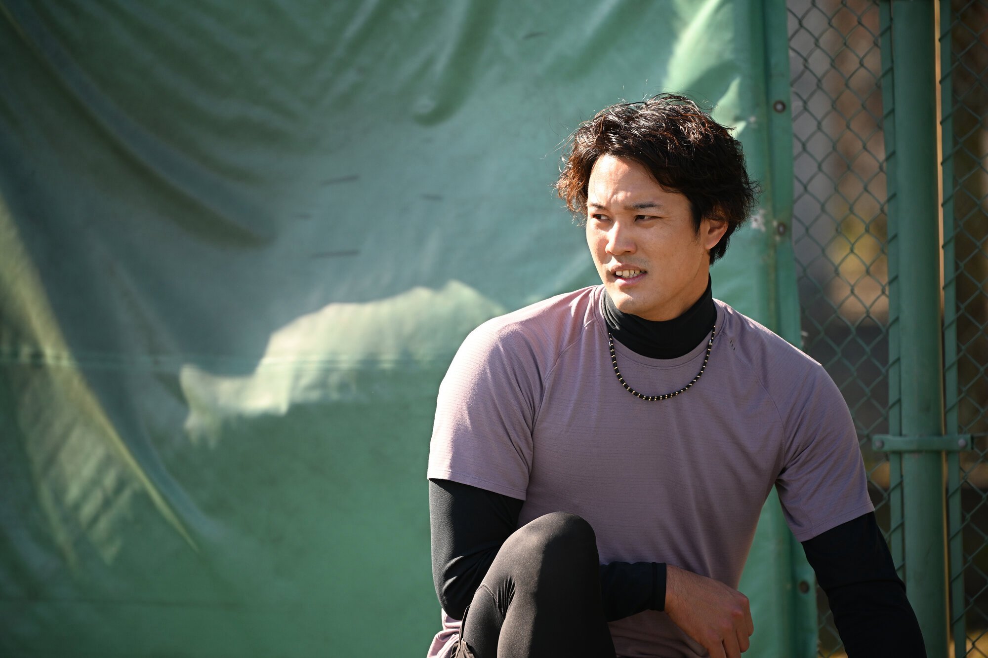 自主トレーニングに取り組む藤浪晋太郎=2025年1月29日、川崎市中原区、小宮健撮影