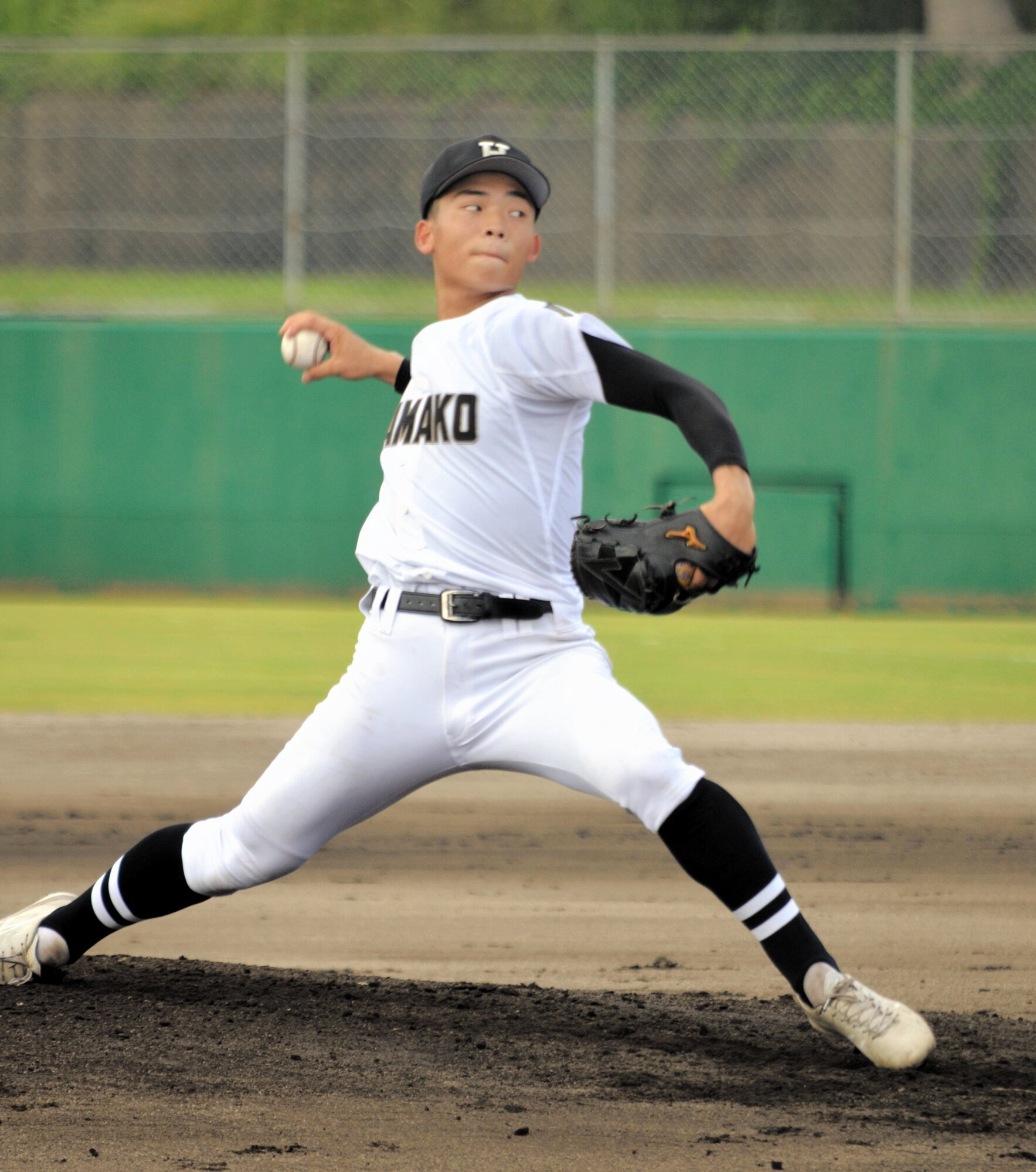 浜田の山田玲投手=2025年7月16日、島根県江津市嘉久志町の江津市民球場、石川和彦撮影