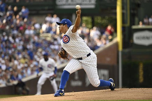 レッドソックス戦で力投するカブス今永(AP)