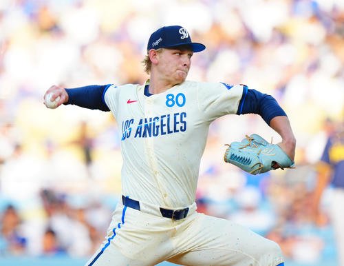 ドジャース対ブルワーズ　力投するドジャース先発のシーハン(撮影･垰建太)