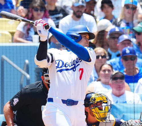 20日ブルワーズ戦で34号2ランを放ったドジャース大谷翔平