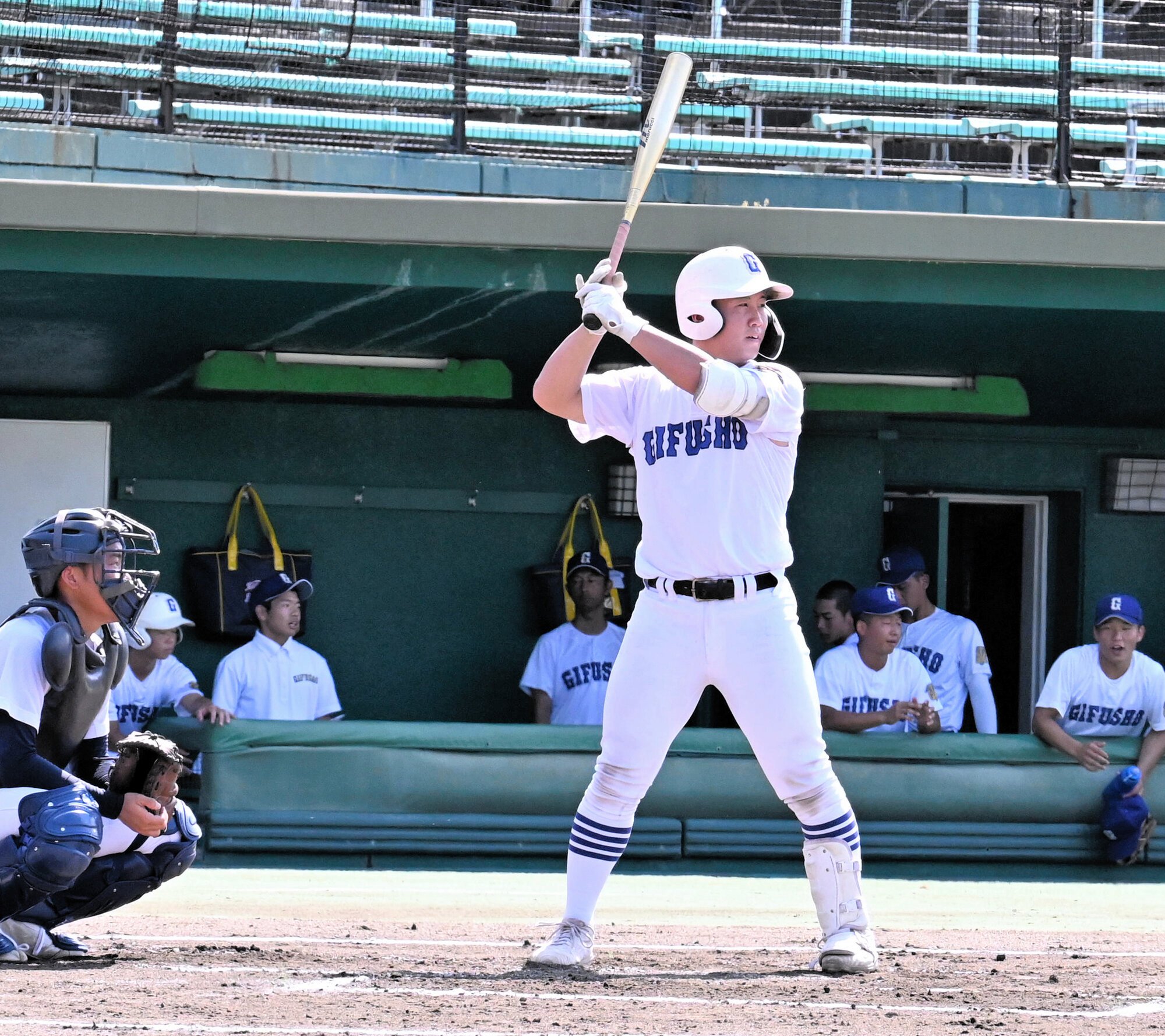 第107回全国高校野球選手権岐阜大会　県岐阜商･小鎗稜也捕手=2025年7月23日、ぎふしん長良川、高原敦撮影