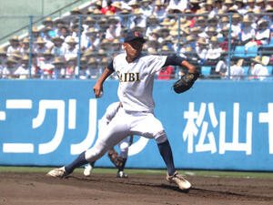 愛媛大会決勝　松山商対済美　先発した、済美のエース梅原(撮影･中島麗)