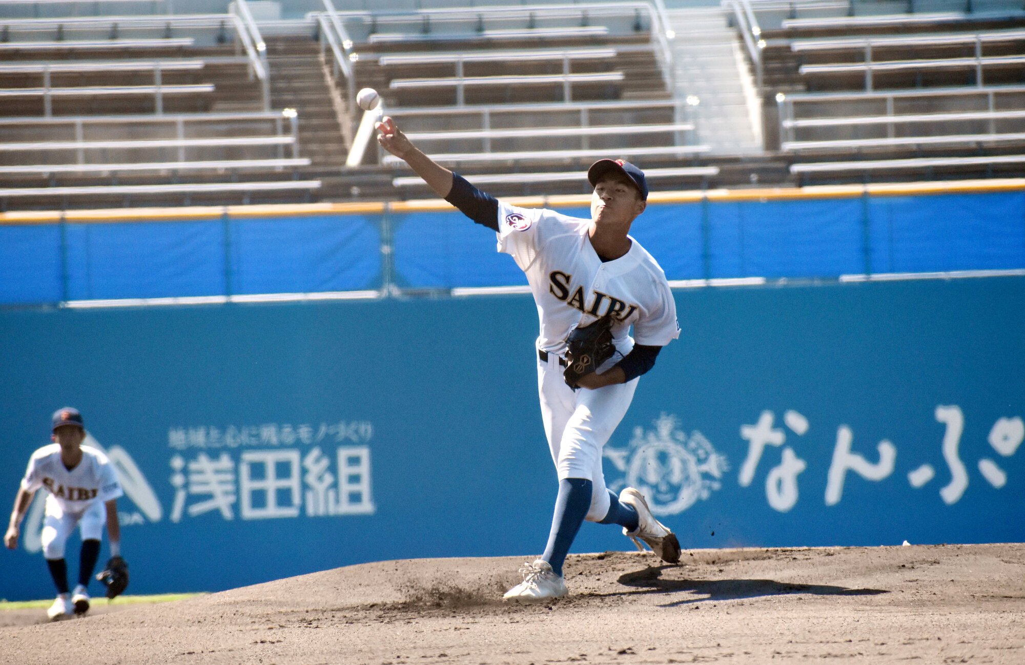 済美先発の梅原朋貴投手=2025年7月29日午前10時0分、坊っちゃん、水田道雄撮影