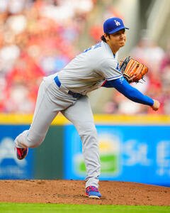 レッズ対ドジャース　力投するドジャース先発の大谷(撮影･垰建太)