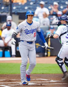 レイズ対ドジャース　1回表ドジャース1死、空振り三振に倒れる大谷(撮影･垰建太)