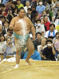 仙台市巡業の取組前に塩をまく琴桜
