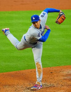 エンゼルス対ドジャース　力投するドジャース先発の大谷(撮影･垰建太)