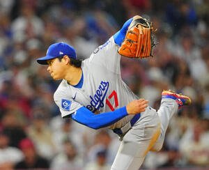エンゼルス対ドジャース　力投するドジャース先発の大谷(撮影･垰建太)