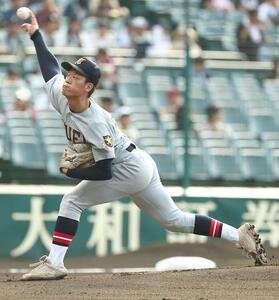 開星対仙台育英　仙台育英先発の梶井(撮影･上田博志)
