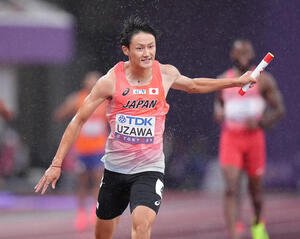 男子400メートルリレー決勝　6位でゴールするアンカー鵜沢(撮影･足立雅史)