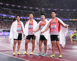 男子400メートルリレー決勝　6位の日本。左から小池、柳田、桐生、鵜沢(撮影･足立雅史)