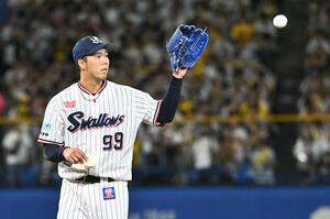 ヤクルト対阪神　ヤクルト先発の青柳(撮影･滝沢徹郎)
