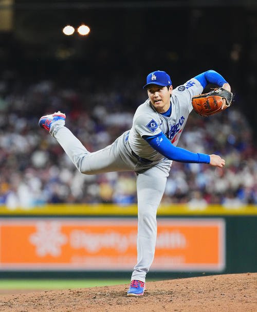 ダイヤモンドバックス対ドジャース　力投するドジャース大谷(2025年9月23日撮影)