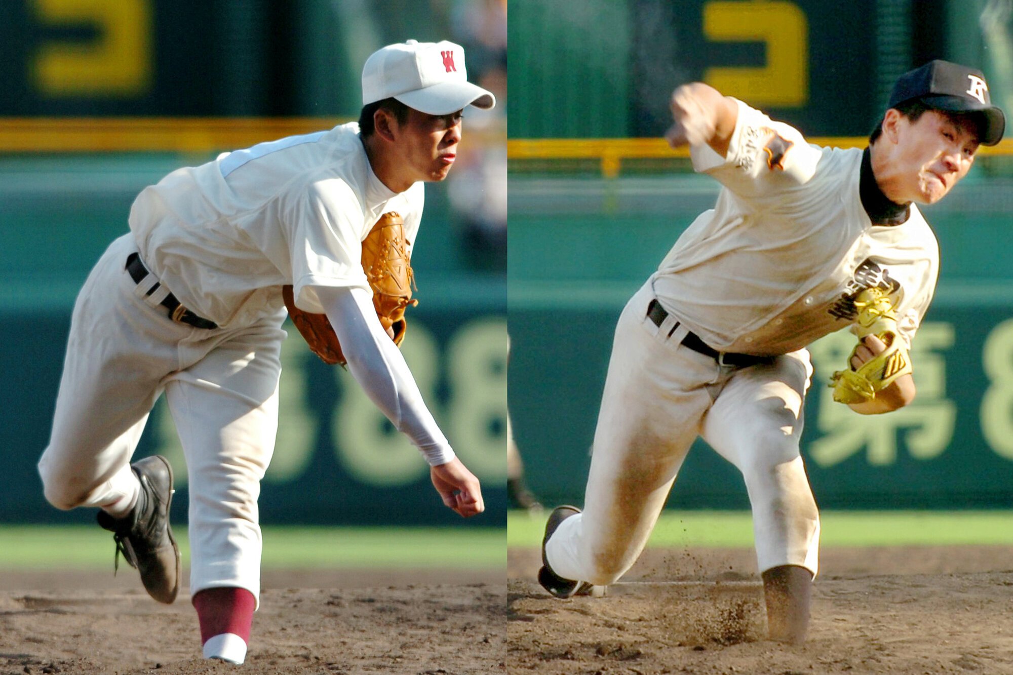 2006年、全国高校選手権大会決勝で力投する早稲田実の斎藤(左)と駒大苫小牧の田中