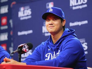 地区地区シリーズフィリーズ対ドジャース　前日会見で抱負を話すドジャース大谷(撮影･菅敏)