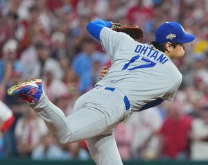 地区シリーズ･フィリーズ対ドジャース　ドジャース先発の大谷(撮影･菅敏)