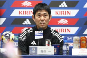 パラグアイ戦に向けた公式会見に臨む森保監督(撮影･前田充)