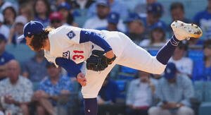 地区シリーズ･ドジャース対フィリーズ　ドジャース先発のグラスノー(撮影･菅敏)