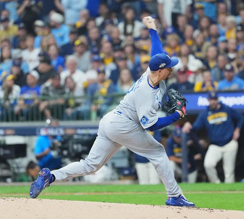 ナ･リーグ優勝決定シリーズ　ブルワーズ対ドジャース　ドジャース先発のスネル(撮影･菅敏)