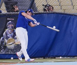 ナ･リーグ優勝決定シリーズ第3戦前日練習　フリー打撃をするドジャース大谷(撮影･菅敏)