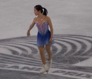 グランプリシリーズ第1戦フランス大会の女子フリーに向けて公式練習に臨んだ中井亜美(撮影･松本航)