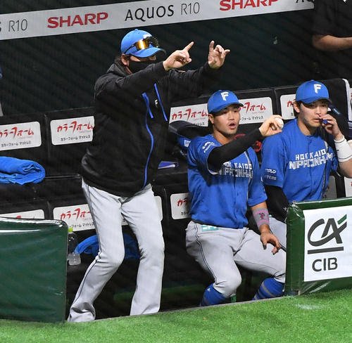 ソフトバンク対日本ハム　5回裏ソフトバンク2死一、二塁、周東の遊ゴロで一塁走者･牧原大の二塁セーフの判定にリクエストをする新庄監督(撮影･岩下翔太)
