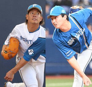 日本ハム福田俊(左)と石川直也
