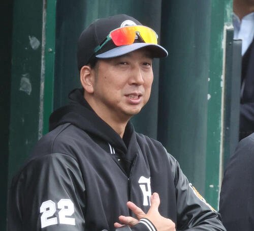 練習を見守る阪神藤川監督