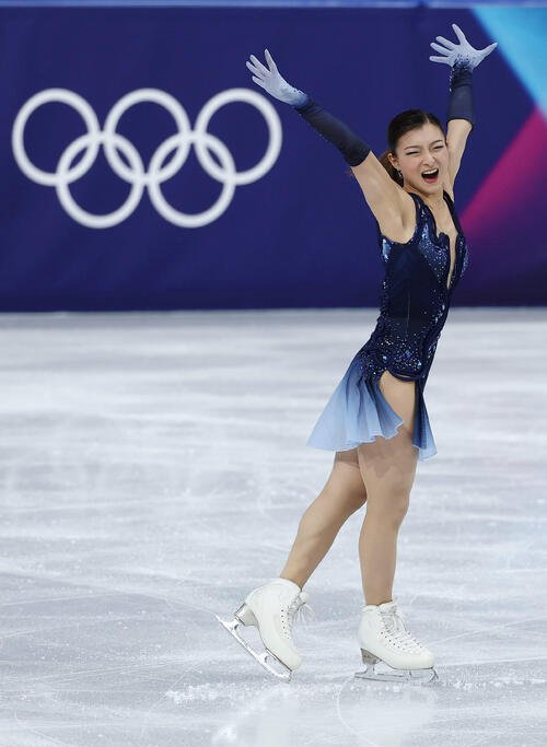 6日、団体女子SPで首位となった坂本(撮影･前田充)