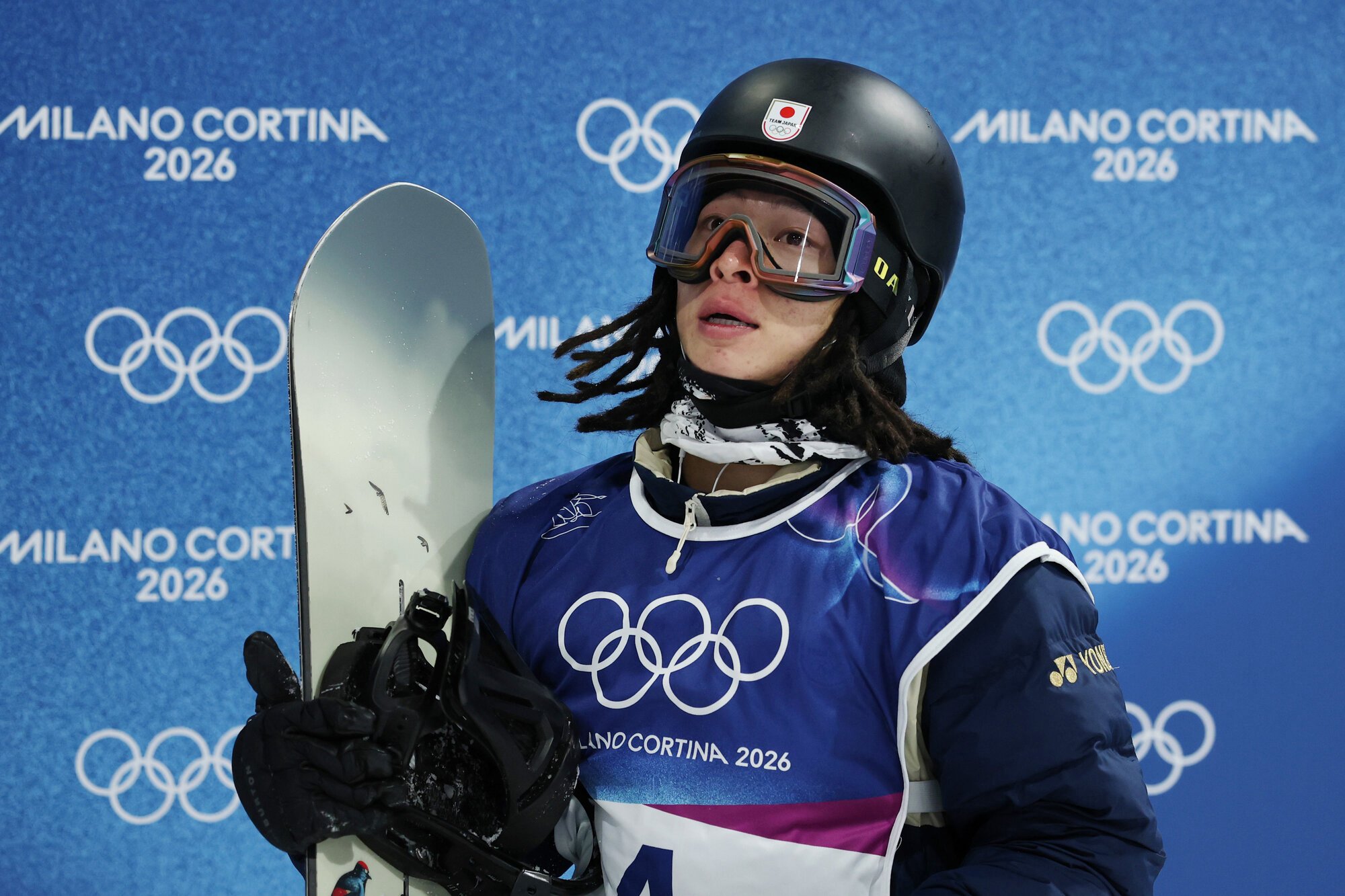 スノーボード男子ハーフパイプ決勝、3回目の演技を終えた平野歩夢=関田航撮影