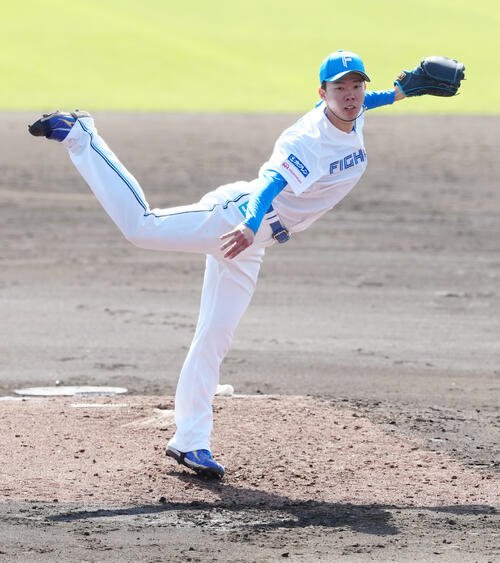 日本ハム紅白戦で登板する白組2番手の大川(撮影･江口和貴)