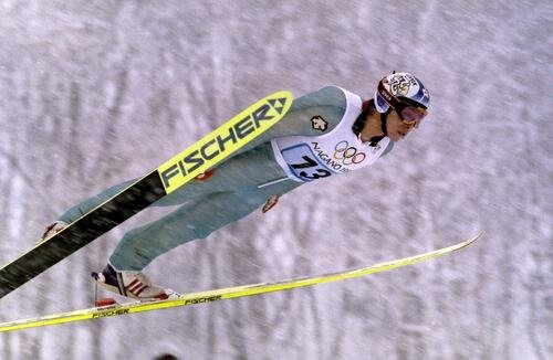 長野五輪ジャンプ団体金メダル　船木和喜　1回目のジャンプ(1998年2月撮影)