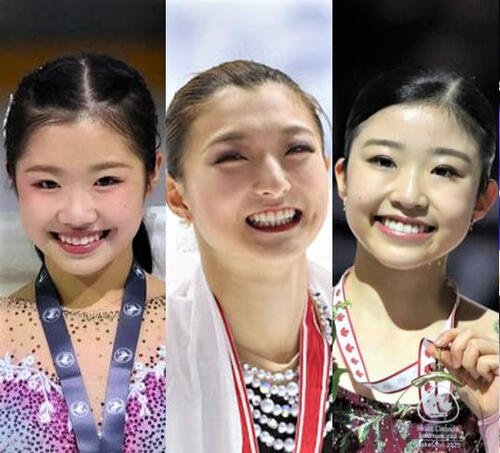 左からフィギュアスケート女子の中井、坂本、千葉