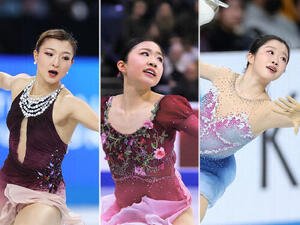 左から坂本花織、千葉百音、中井亜美