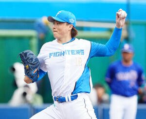 日本ハム対中日　4回表中日無死、スクリューで知野から空振り三振を奪う山崎(撮影･江口和貴)