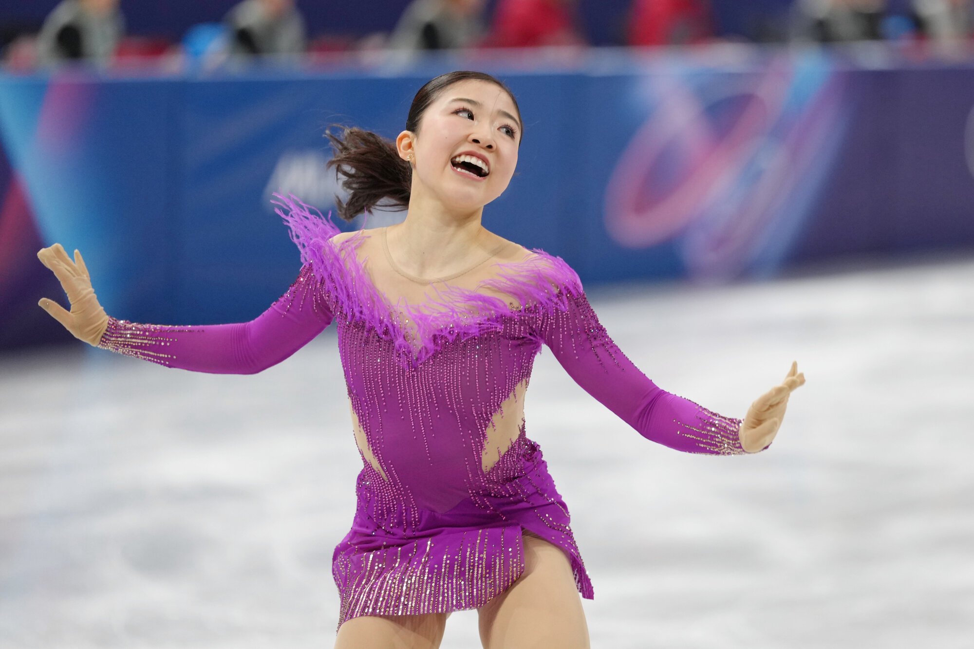 フィギュアスケート女子SPで、演技する千葉百音=西岡臣撮影