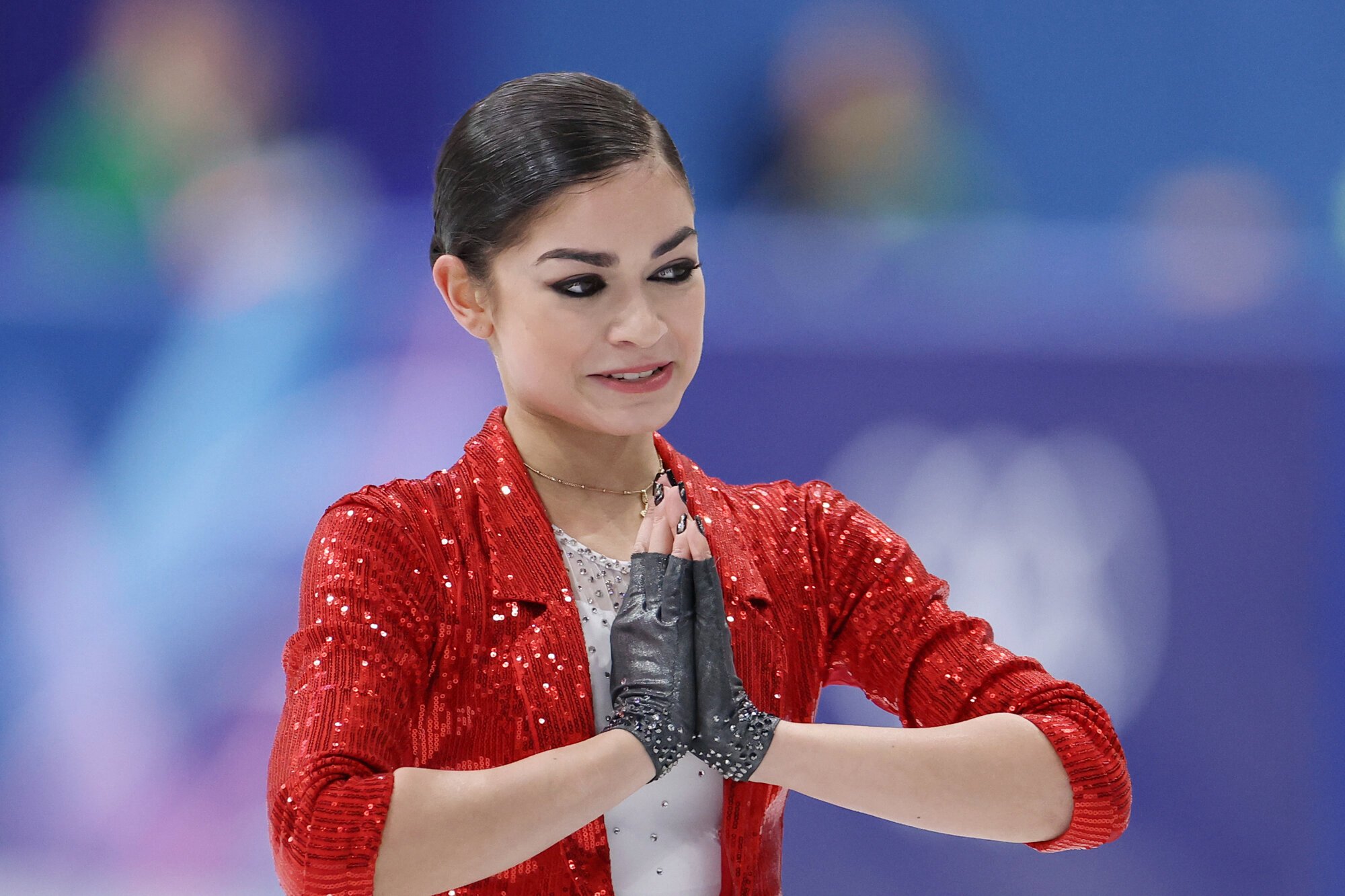 フィギュアスケート女子SPで演技を終えた中立選手(AIN)のアデリア･ペトロシャン=西岡臣撮影