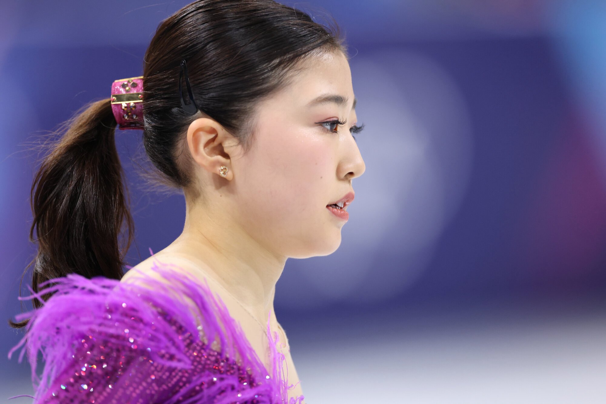 フィギュアスケート女子SPで、演技に臨む千葉百音=西岡臣撮影