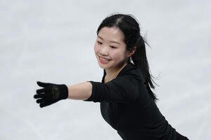 18日、女子フリーに向け調整する中井(撮影･前田充)