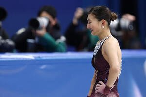 女子フリーの演技を終え涙する坂本(撮影･前田充)