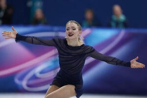 女子フリーで演技するアンバー･グレン(撮影･前田充)