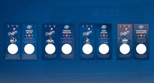 ドジャースファンクラブのMVP会員に贈られる、実使用ユニホームの一部を封入した記念チケット