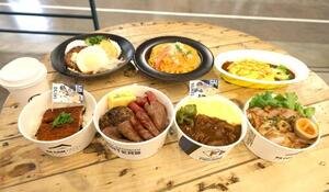 日本ハム新メニュー　新たに考案された｢選手プロデュースグルメ｣。前列左から達孝太投手のうなぎ豪速達まぶし、水野達稀選手の牛たっちゃん丼、田宮裕涼選手の友達！ゆあとろおたみやカレー、山県秀選手のがたしゅーチャー秀丼、後列左からお口で花咲け！シェフ野村のロコモコプレート～featuring星澤クッキングスタジオ、さすカニ俺、カッコイイ！｣カ二クリームパスタ、水谷瞬選手のパイナップルヘア！オムハヤシライス(撮影･黒川智章)