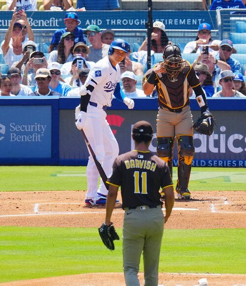 ダルビッシュと対戦する大谷翔平(2025年8月17日撮影)