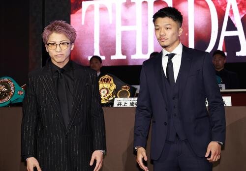 東京ドームでの対戦を発表した井上尚弥(左)と中谷潤人(撮影･中島郁夫)