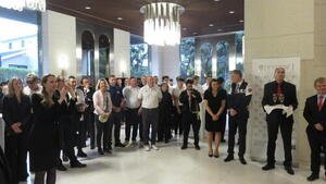 在日チェコ大使の主催する懇親会に出席したチェコの選手たち。10日に日本戦を迎える(チェコ大使館)